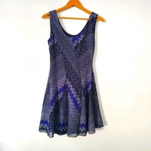 Free People Crocheted Sleeveless Skater Mini Dress Purple Black Small